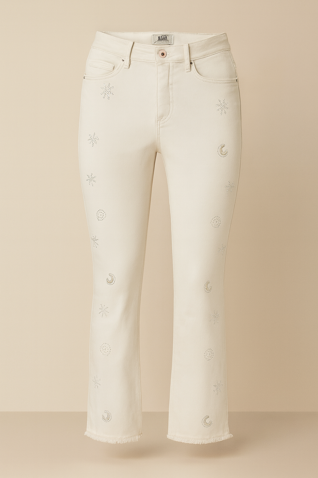 Zac&Zoe (Sample) Embroidered White Straight-Leg Jeans