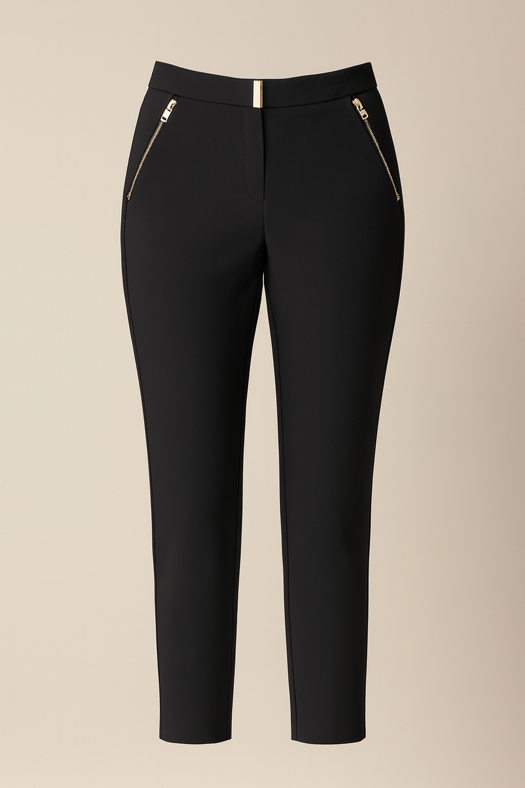 H&M Black Slim-Fit Pants with Gold Zip Details